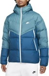 Nike Sportswear Storm-fit Windrunner Water Resistant Hooded Down Jacket In Rift Blue/ Blue/ Sail/ Sail