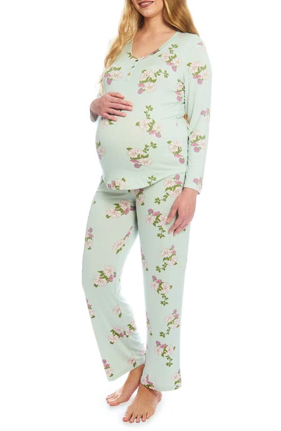 Everly Grey Laina Jersey Long Sleeve Maternity/nursing Pajamas In Green