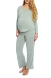 Everly Grey Laina Jersey Long Sleeve Maternity/nursing Pajamas In Heather Grey Solid