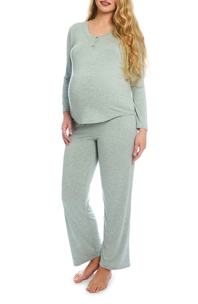 Everly Grey Laina Jersey Long Sleeve Maternity/nursing Pajamas In Heather Grey Solid