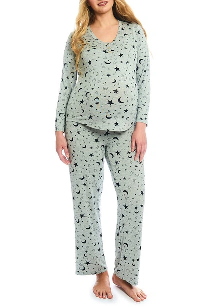 Everly Grey Laina Jersey Long Sleeve Maternity/nursing Pajamas In Twinkle Night