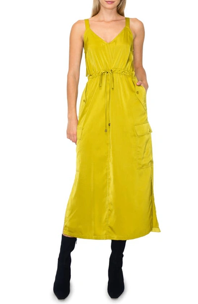 Melloday Cargo Satin Dress In Chartreuse