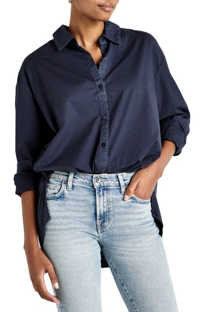 Splendid Avril Side Slit Button-up Shirt In Navy