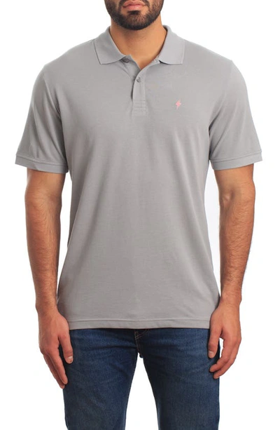 Jared Lang Lightning Bolt Embroidered Polo In Grey