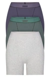 Skims 3-pack Cotton Rib Boxers In Light Grey/green/purple