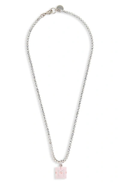 Marni Crystal Die Pendant Necklace In Pink Gummy