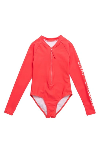 Snapper Rock Kids' Watermelon Long Sleeve One-piece Rashguard Swimsuit In Red