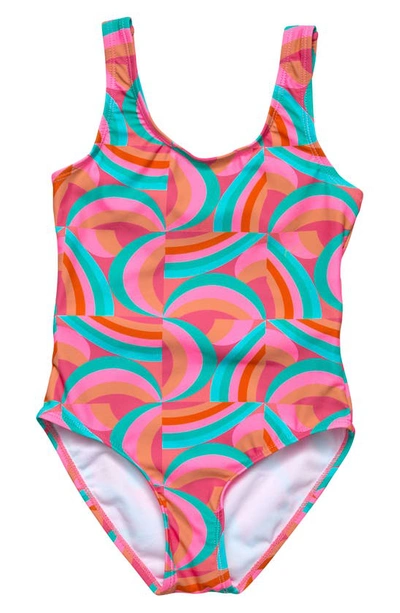 Snapper Rock Kids' Toddler, Child Girl Geo Melon Sustainable Tie Back Swimsuit In Open Miscellaneous