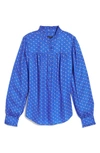 Vineyard Vines Ruffle Collar Silk Blend Popover Top In Blue Multi