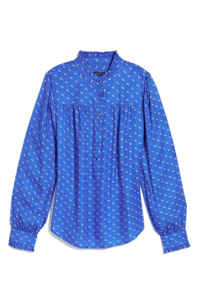 Vineyard Vines Ruffle Collar Silk Blend Popover Top In Blue Multi