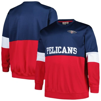 Fanatics Men's  Navy, Red New Orleans Pelicans Big And Tall Split Pullover Sweatshirt In Navy,red
