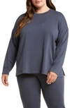 Eileen Fisher Boxy Long Sleeve Crewneck Top In Ocean