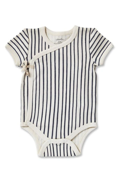 Pehr Babies' Stripe Organic Cotton Wrap Bodysuit In Stripes Away Ink Blue