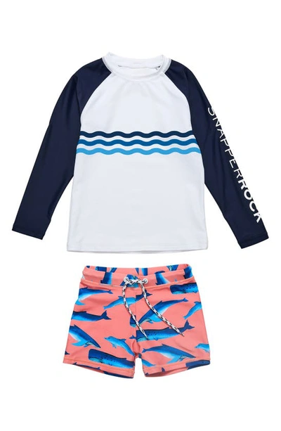 Snapper Rock Babies' Whale Tail Long Sleeve Two-piece Rashguard Swimsuit In Blue