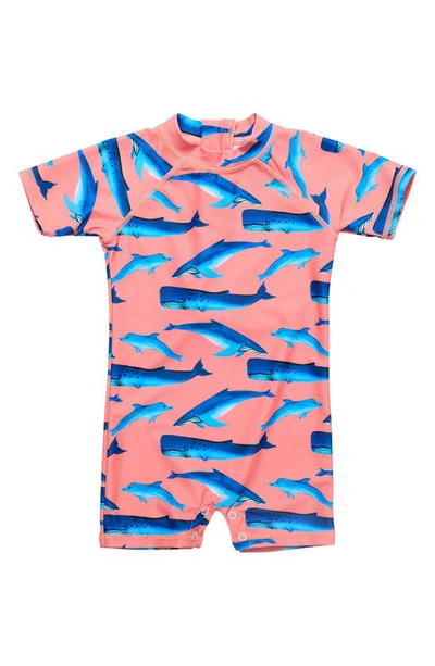 Snapper Rock Babies' Whale Tail One-piece Rashguard Swimsuit In Peach