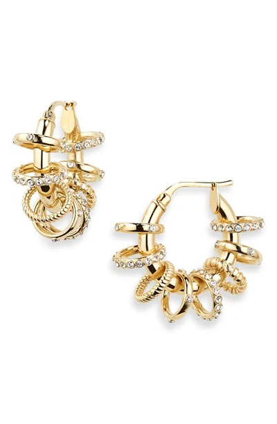 Amina Muaddi Small Multiring Hoop Earrings In White Crystal/ Gold Base