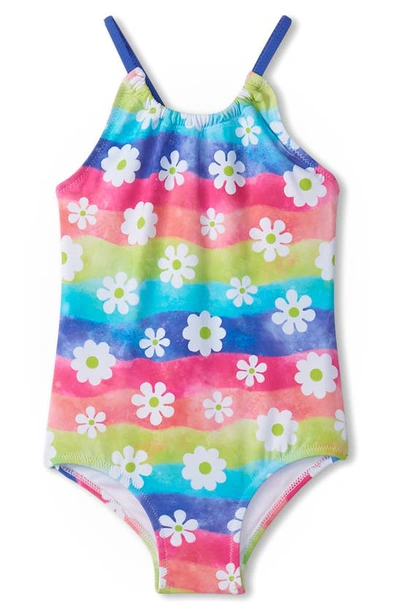 Hatley Kids' Rainbow Flower One-piece Swimsuit In White