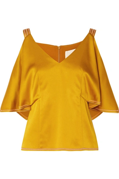 Peter Pilotto Cold-shoulder Satin Top In Gold