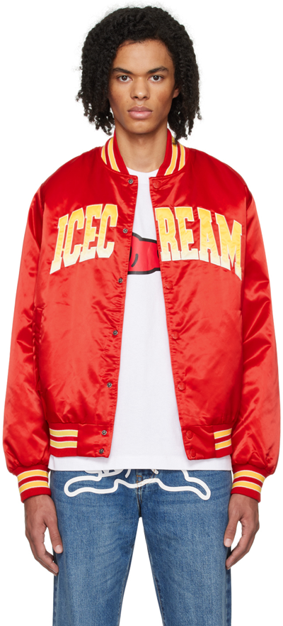 Icecream Logo-appliqué Varsity Bomber Jacket In Red