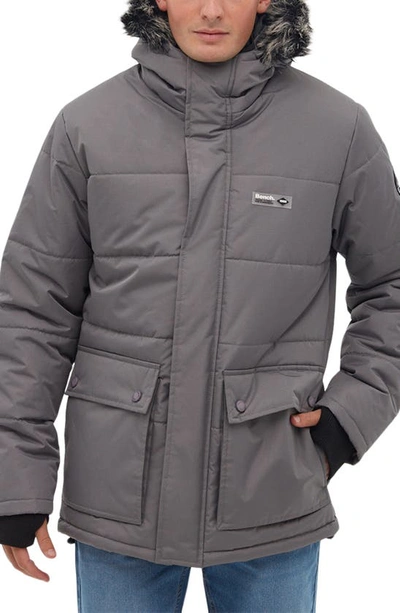 Bench Koufax Puffer Parka With Faux Fur Trim In Steel Grey