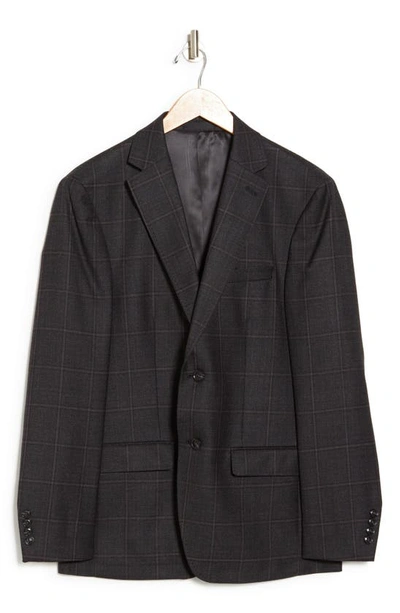 Calvin Klein Collection Slim Fit Charcoal Plaid Wool Blend Sport Coat In Charcoal/ Wine