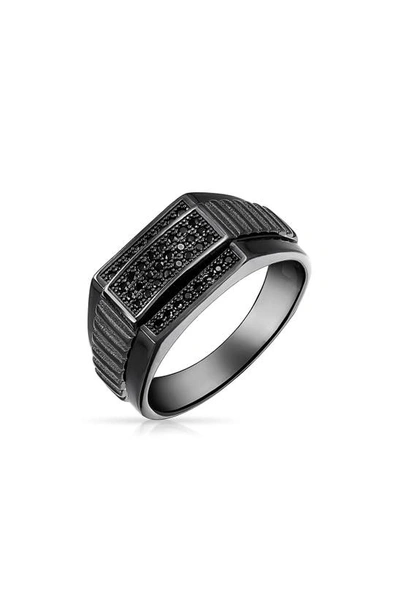 Bling Jewelry Rhodium Plated Sterling Silver Pavé Cubic Zirconia Geometric Ring In Black