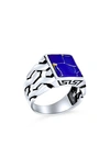 Bling Jewelry Sterling Silver Semiprecious Stone Signet Ring In Dark Blue