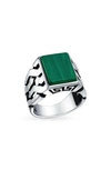 Bling Jewelry Sterling Silver Semiprecious Stone Signet Ring In Dark Green