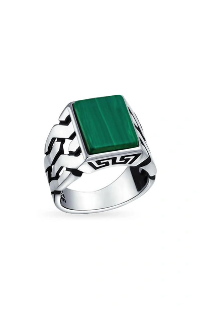 Bling Jewelry Sterling Silver Semiprecious Stone Signet Ring In Dark Green