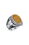 Bling Jewelry Sterling Silver Semiprecious Stone Skull Signet Ring In Brown