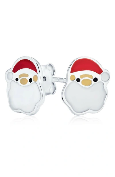 Bling Jewelry Santa Enamel Stud Earrings In White