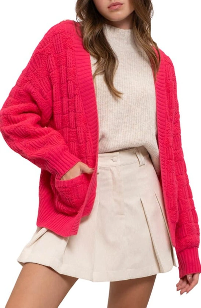 Blu Pepper Open Front Knit Cardigan In Hot Pink