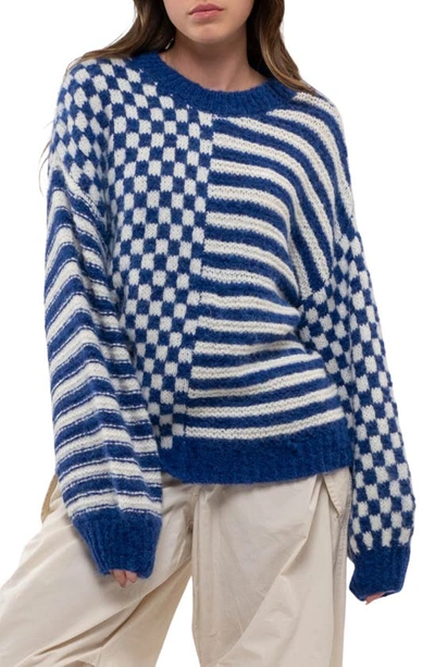 Blu Pepper Mixed Pullover Sweater In Royal Blue