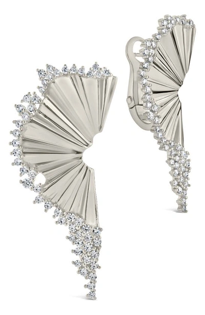 Sterling Forever Angelina Cz Fan Statement Earrings In Silver