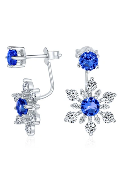 Bling Jewelry Sterling Silver Cz Snowflake Jacket Earrings In Dark Blue