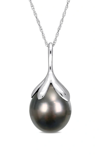 Delmar 14k White Gold 10–11mm Cultured Black Tahitian Pearl Pendant Necklace In Metallic