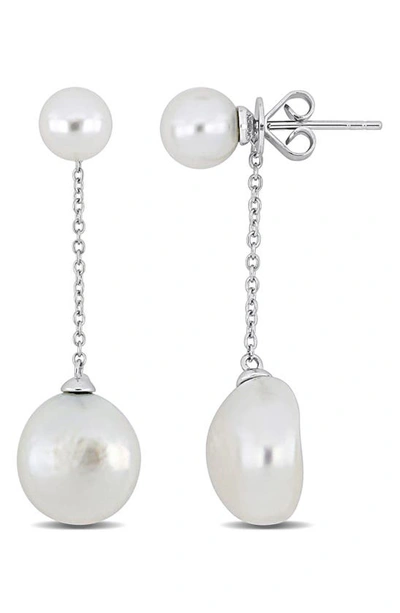 Delmar Freshwater Pearl Drop Earrings In White