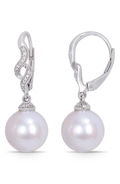 Delmar Cultured Freshwater Pearl & Diamond Drop Earrings In Metallic