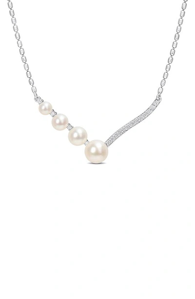 Delmar 14k White Gold & Sterling Silver 7–7.5mm Cultured Freshwater Pearl & Lab Created White Sapphire Neck In Metallic
