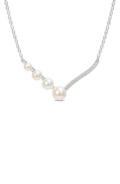 Delmar 14k White Gold & Sterling Silver 7–7.5mm Cultured Freshwater Pearl & Lab Created White Sapphire Neck In White/ Silver