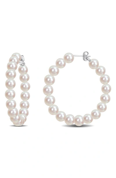 Delmar Cultured Freshwater Pearl Hoop Earrings In White