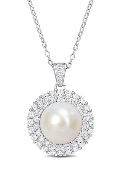 Delmar Cultured Freshwater Pearl & Cubic Zirconia Pendant Necklace In White