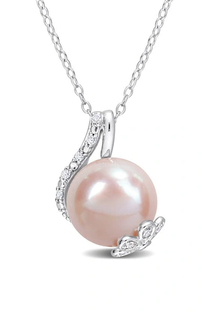 Delmar Pink Freshwater Pearl & Diamond Pendant Necklace In Metallic