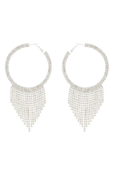 Tasha Crystal Hoop Fringe Earrings In Silver