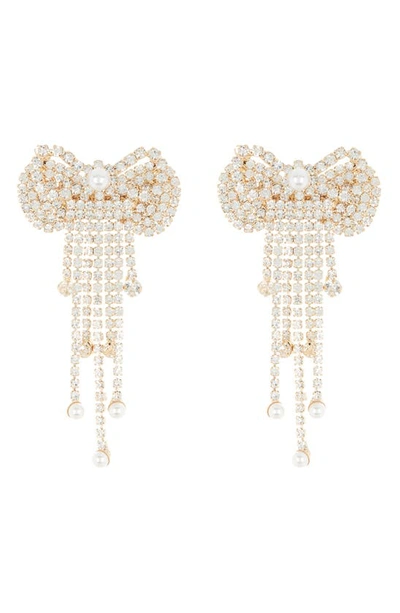 Tasha Crystal Imitation Pearl Fringe Bow Earrings In Gold