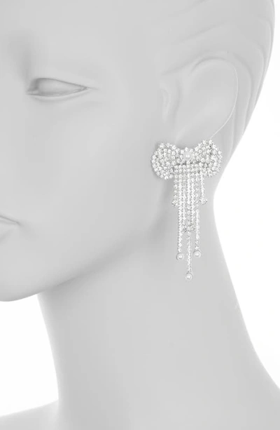 Tasha Crystal Imitation Pearl Fringe Bow Earrings In Silver