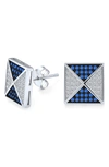 Bling Jewelry Pyramid Cz Stud Earrings In Blue
