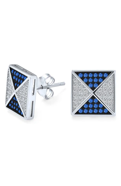 Bling Jewelry Pyramid Cz Stud Earrings In Blue