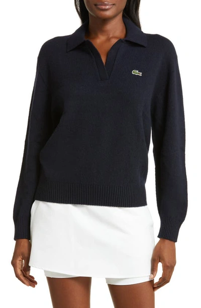 Lacoste Solid Cashmere Blend Polo Sweater In Marine