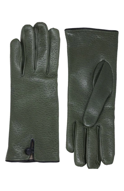 Nicoletta Rosi Cashmere Lined Leather Gloves In Olive Green